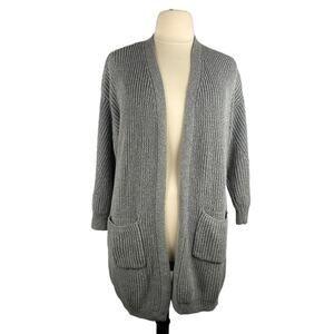 Iris Gray Knit Open Front Cardigan Sweater 3/4 Sleeve w Pockets Cozy Plus Sz 2XL